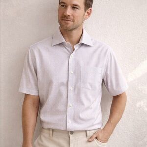 Peter Millar Men's Purple‎ Short Sleeve Button-Up Shirt Size M Microdot Pattern